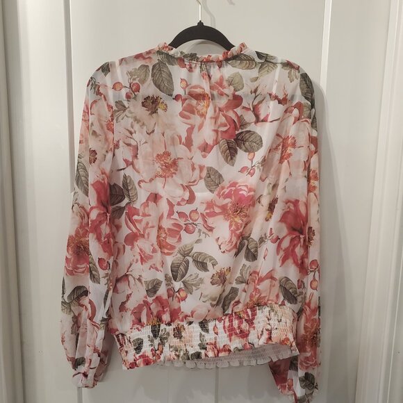 White House Black Market Rose Sheer Blouse- Sz Large - Picture 6 of 8